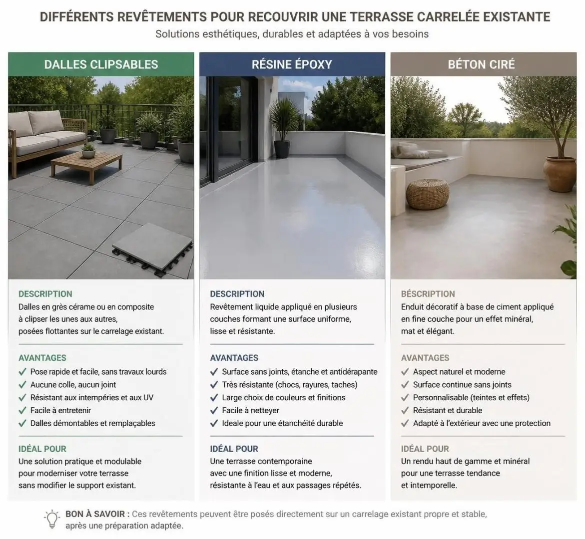 découvrez nos méthodes et conseils pratiques pour rénover une terrasse carrelée sans déposer l'ancien carrelage, à condition que le support soit sain. astuces simples pour une rénovation efficace et durable.